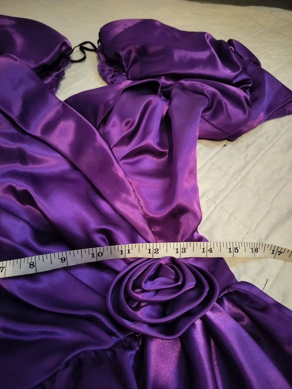 Vintage Vibrant Purple Puff-Sleeve Satin Dress - Picture 4 of 5